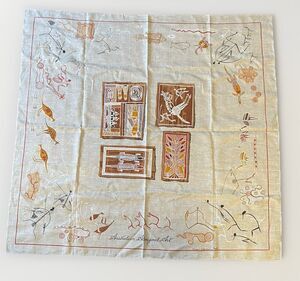 Rustic Linen Tablecloth Australian Aboriginal Art Print Design Textile 48x51"
